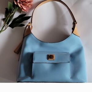 Dooney & Bourke Sky Blue and Tan Shoulder Hobo